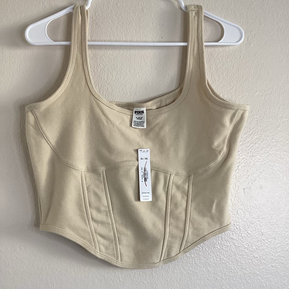 Victoria’s Secret PINK Corset Tank Top Beige Cream XL Textured Sleeveless Top